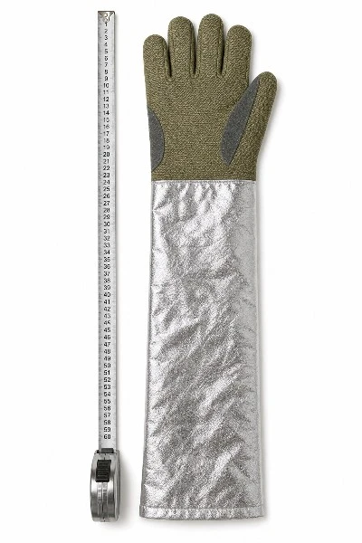 Long Aluminized Aramid Heat Resistant Glove with Size Ruler Long Aluminized Aramid Heat Resistant Glove with Size Ruler
